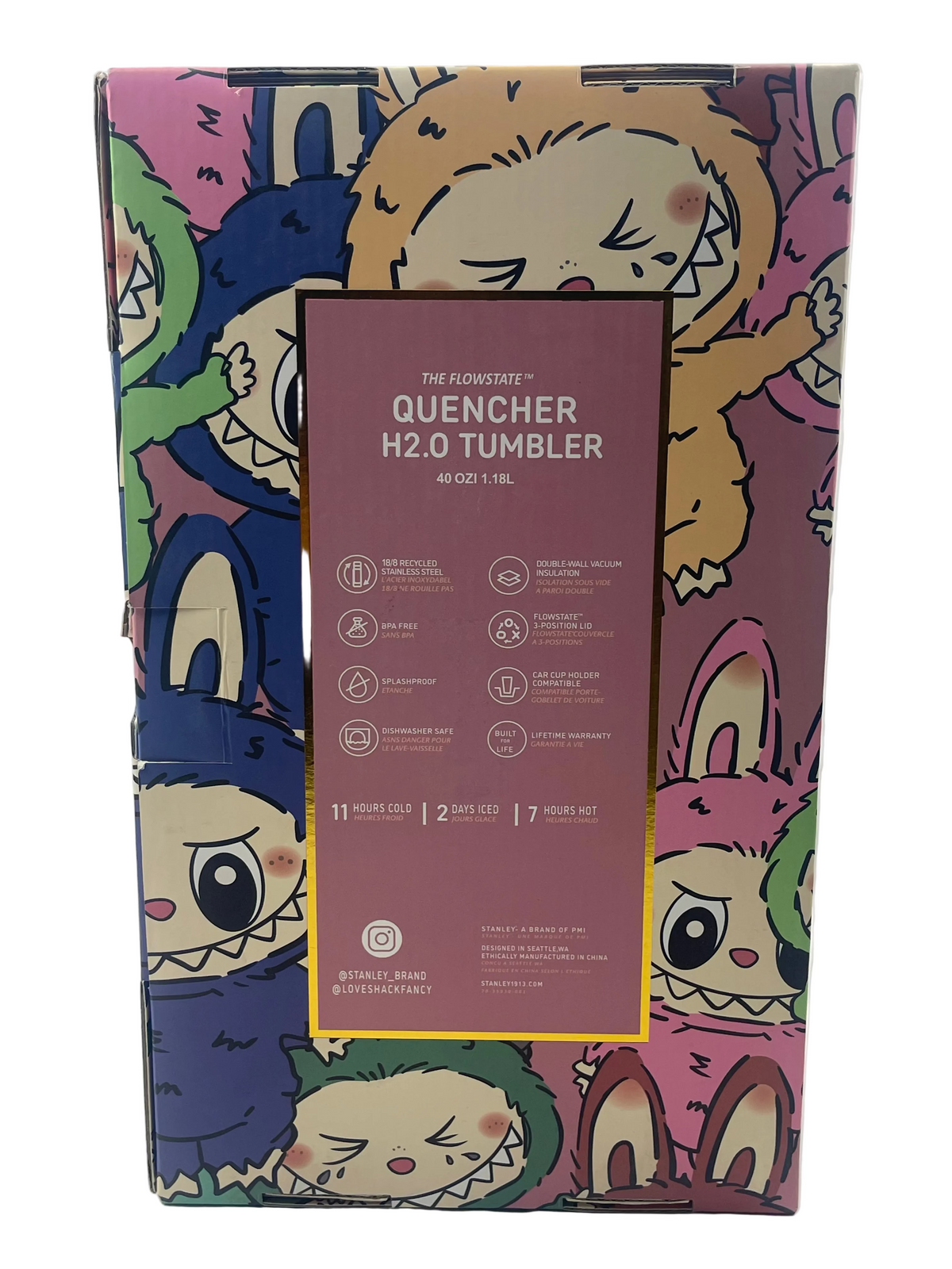 Labubu Quencher H2.0 Tumbler – Labubu Edition 40oz Insulated Stainless Steel Cup with Handle, Straw & Spill-Resistant Lid, Keeps Drinks Hot/Cold