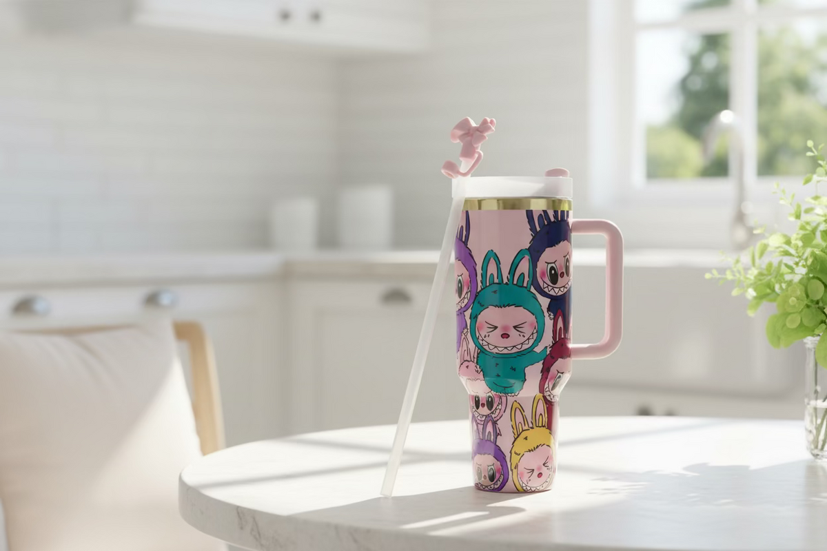 Labubu Quencher H2.0 Tumbler – Labubu Edition 40oz Insulated Stainless Steel Cup with Handle, Straw & Spill-Resistant Lid, Keeps Drinks Hot/Cold