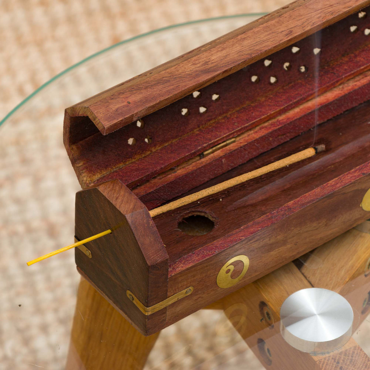 INCENSE HOLDER - HAND CARVED BOX Sun &amp; Moon