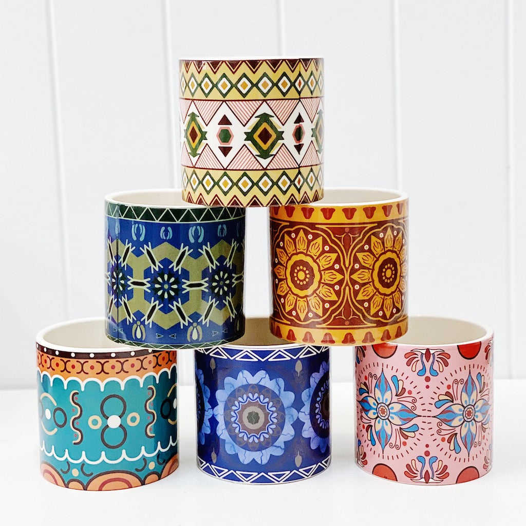 Our gorgeous Large Nyla Pots create a unique style with bold shapes and bright shades of blues, reds and browns - Drainage hole and plug perfect for indoor and outdoor use - Available in 6 styles Measures: 13.5x13.5x12.cm - Ceramic | Bliss Gifts & Homewares | Unit 8, 259 Princes Hwy Ulladulla | South Coast NSW | Online Retail Gift & Homeware Shopping | 0427795959, 44541523