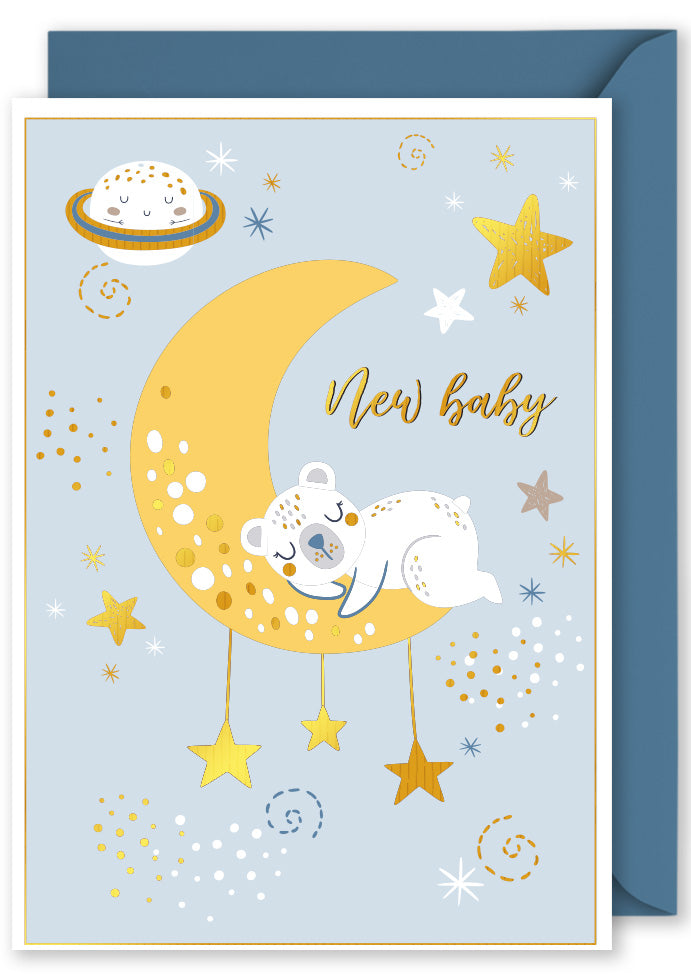 Oak Press Foiled Vertical Card OP1271 New Baby Boy greeting card with envelope Australia