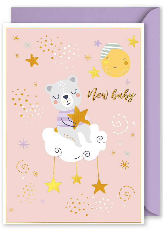 Luxury foiled New Baby Girl greeting card with envelope for baby shower and newborn gift Australia