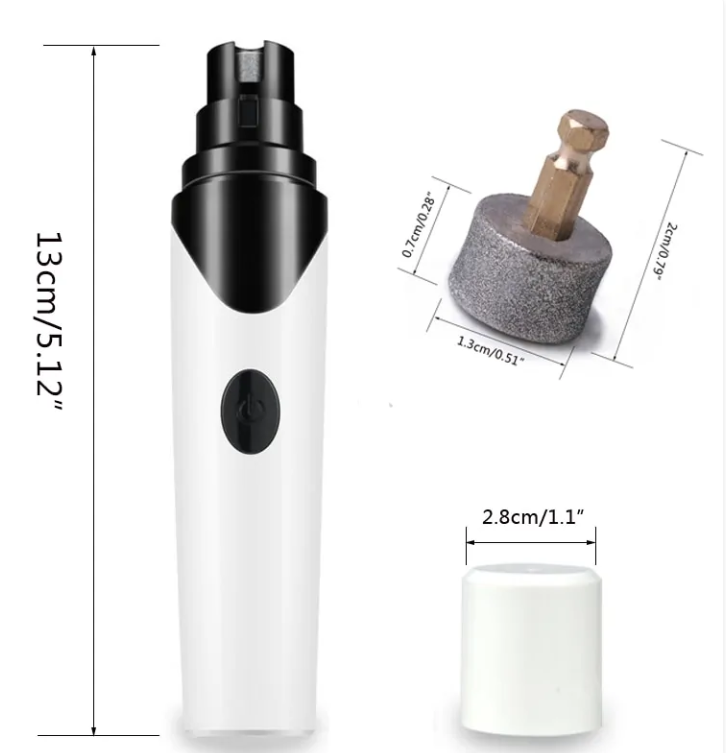 White and black grooming tool with measurements