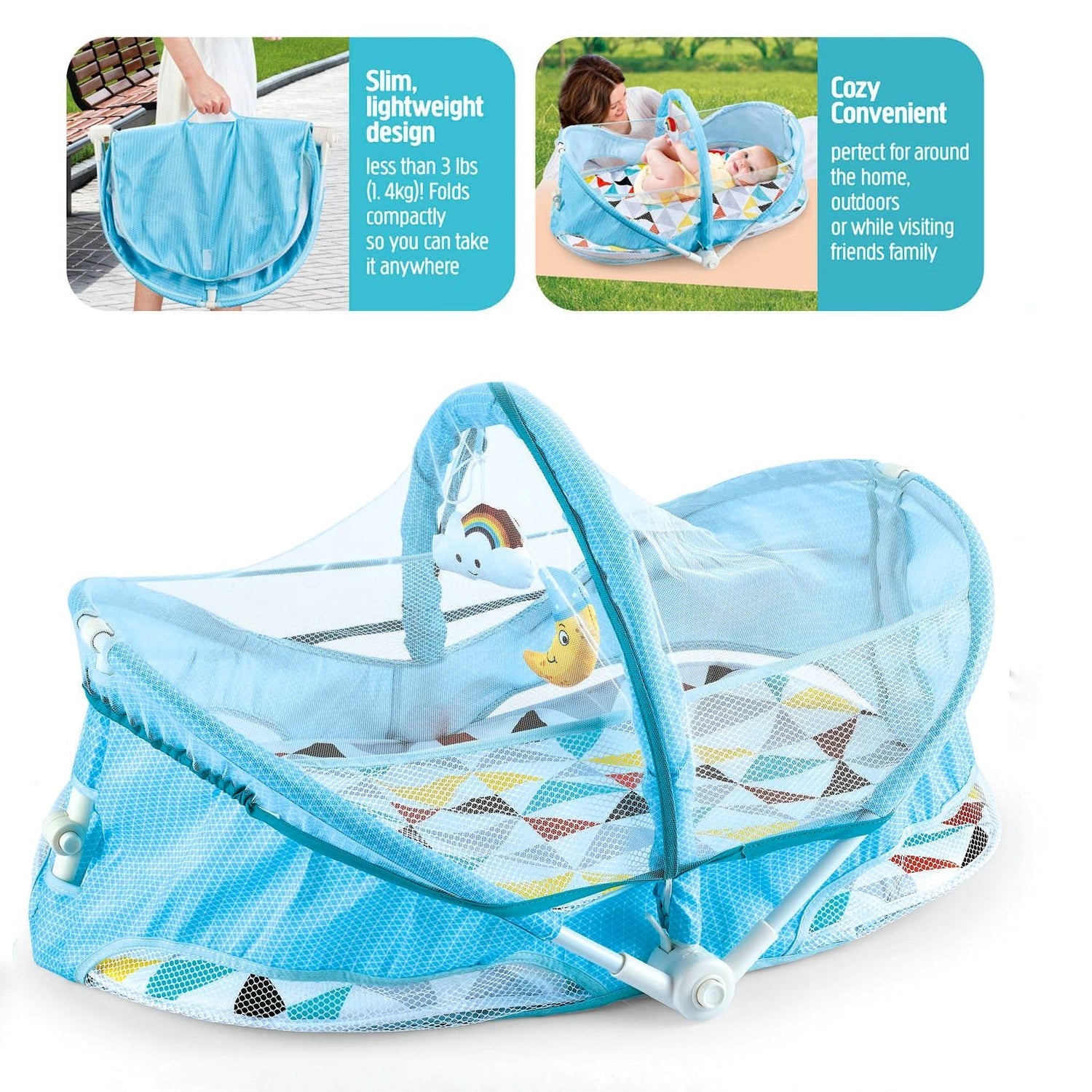 Portable Folding Baby Bed Blue BLISS Gifts Homewares