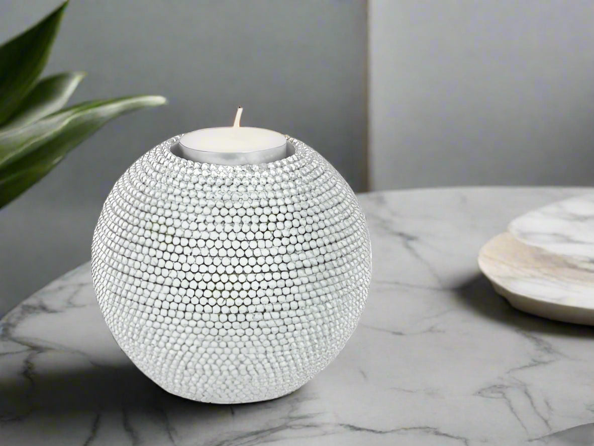 Glass Tealight Candle Holder Mini Sphere Silver