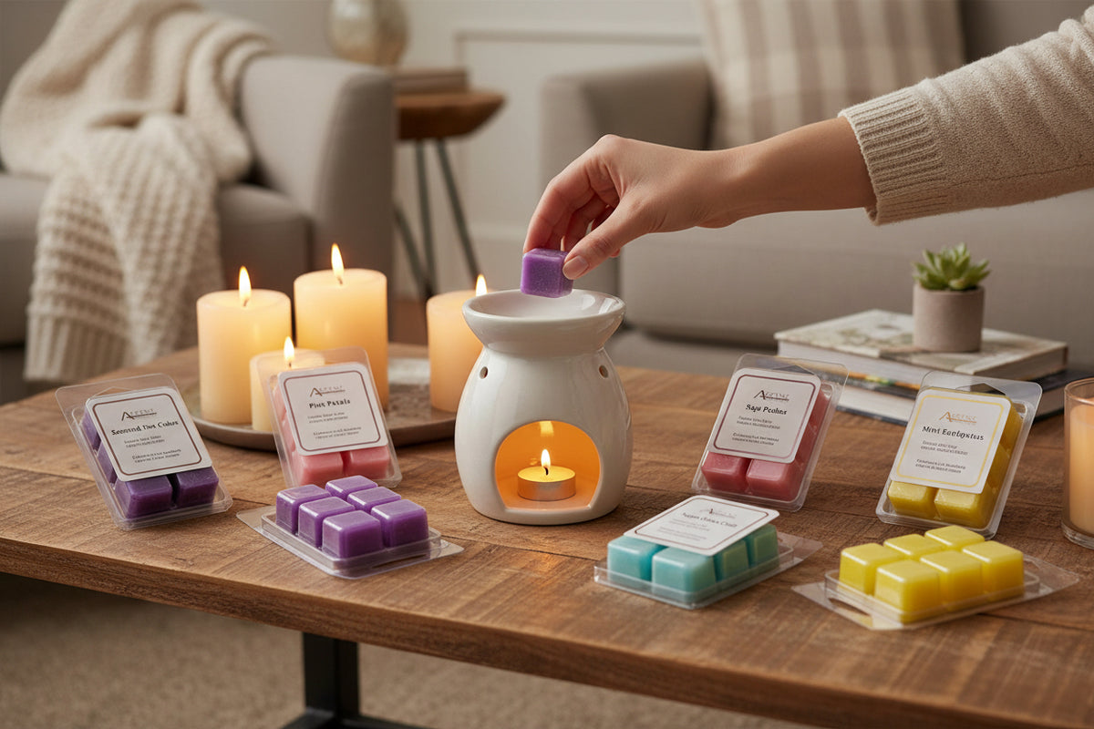 assorted wax melts with burner fragrances