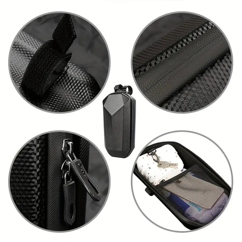 Universal EVA Fabric, Black Hard-Shell Handlebar Bag for Electric Scooters | Durable | Waterproof |Zipper Closure|