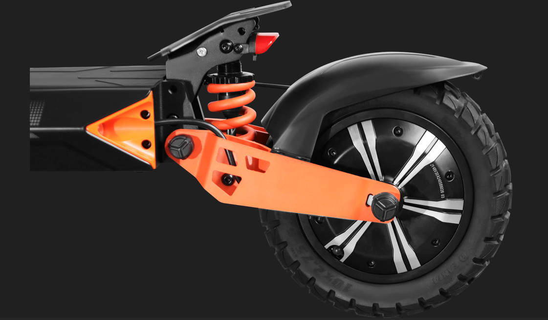 Close-up of an orange suspension fork 