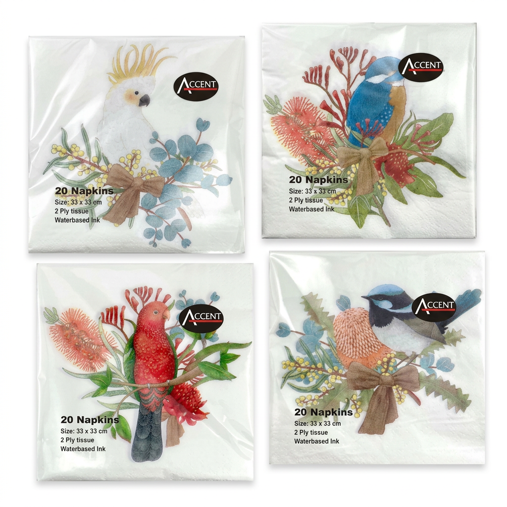 Native Bird Paper Napkins – Pack of 20, 2-Ply, 33 × 33 cm