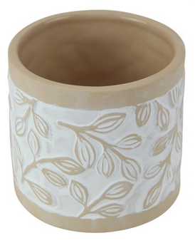 Ceramic planter with leaf pattern 
