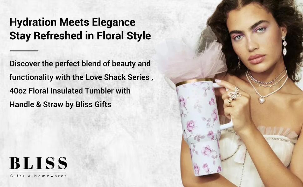 Love Shack 40oz Petal Pink Floral Insulated Tumbler – Stainless Steel Reusable Travel Cup