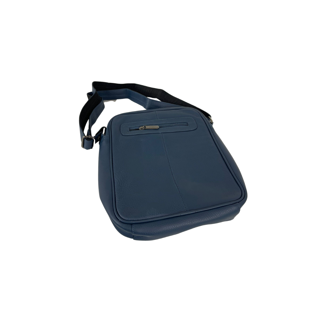 Mens Navy Leather Cross Body Flight Bag 
