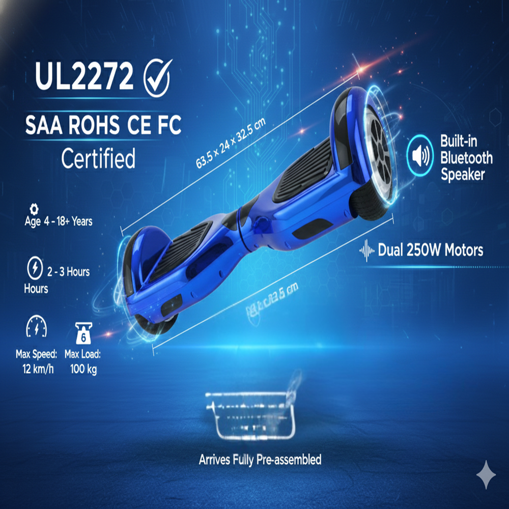 Blue chrome self balancing hoverboard Australia with LED lights