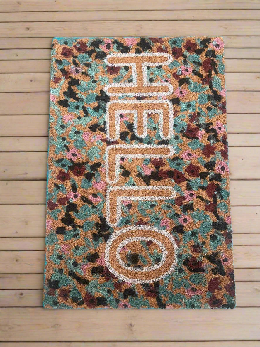 Hello Doormat Multicolor 100% Coir Doormat