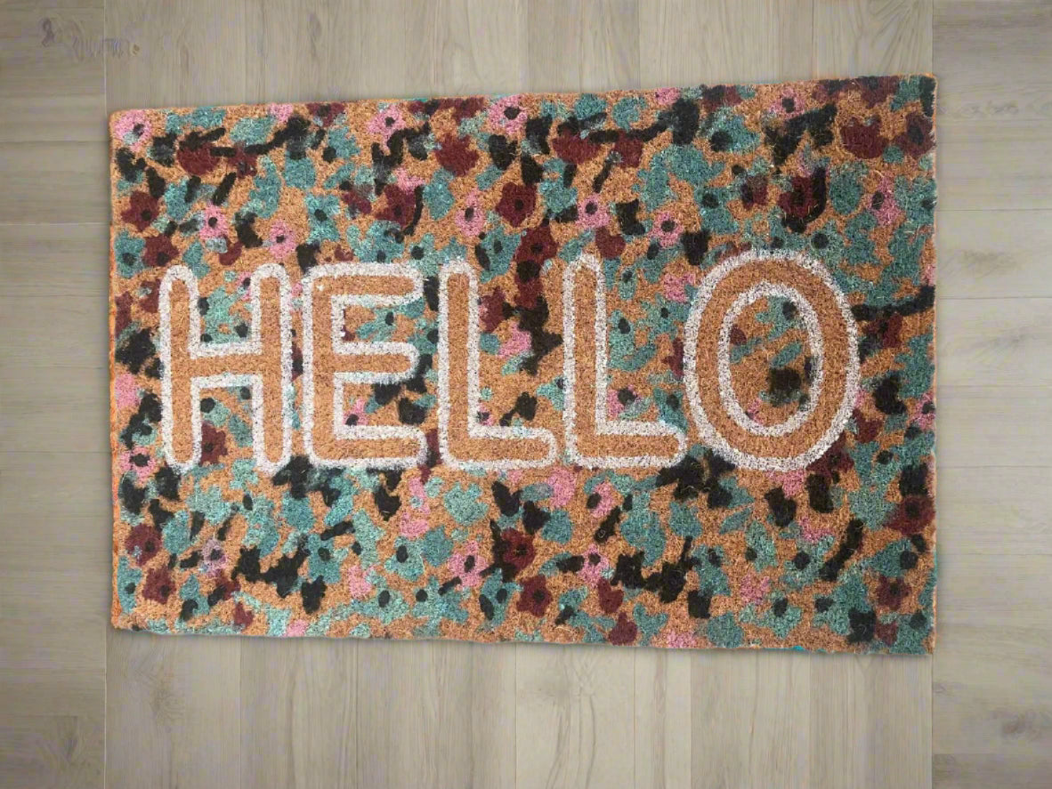 Hello Doormat Multicolor 100% Coir Doormat