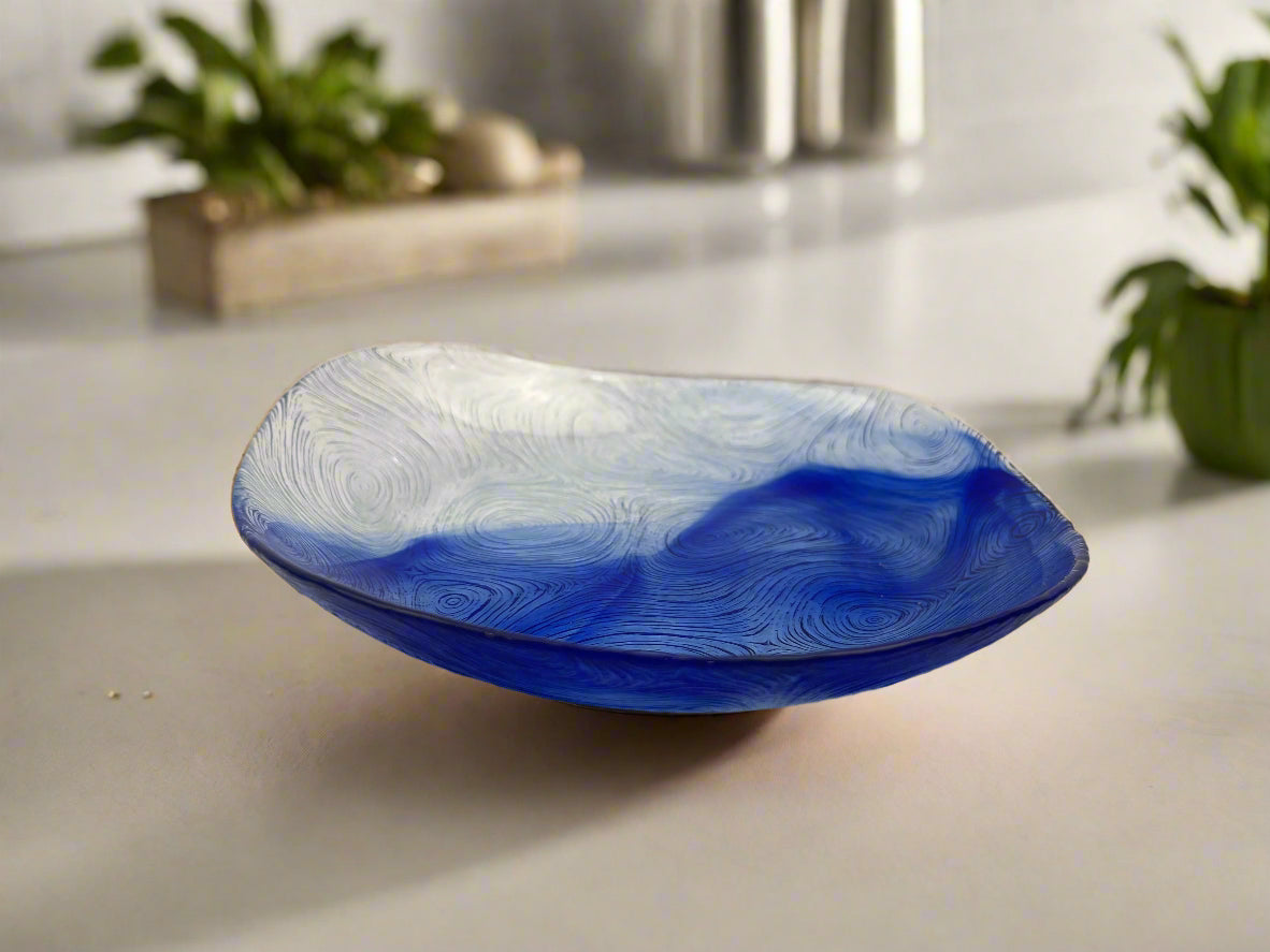 Pasabahce Linden Batik Blue Tempered Glass Dinner Plates
