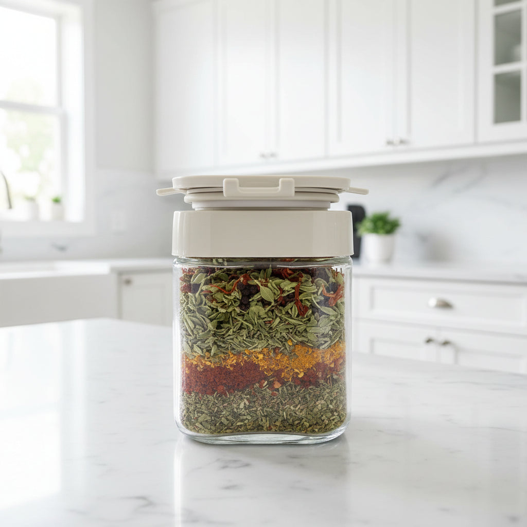 Clear glass condiment jar for dining table