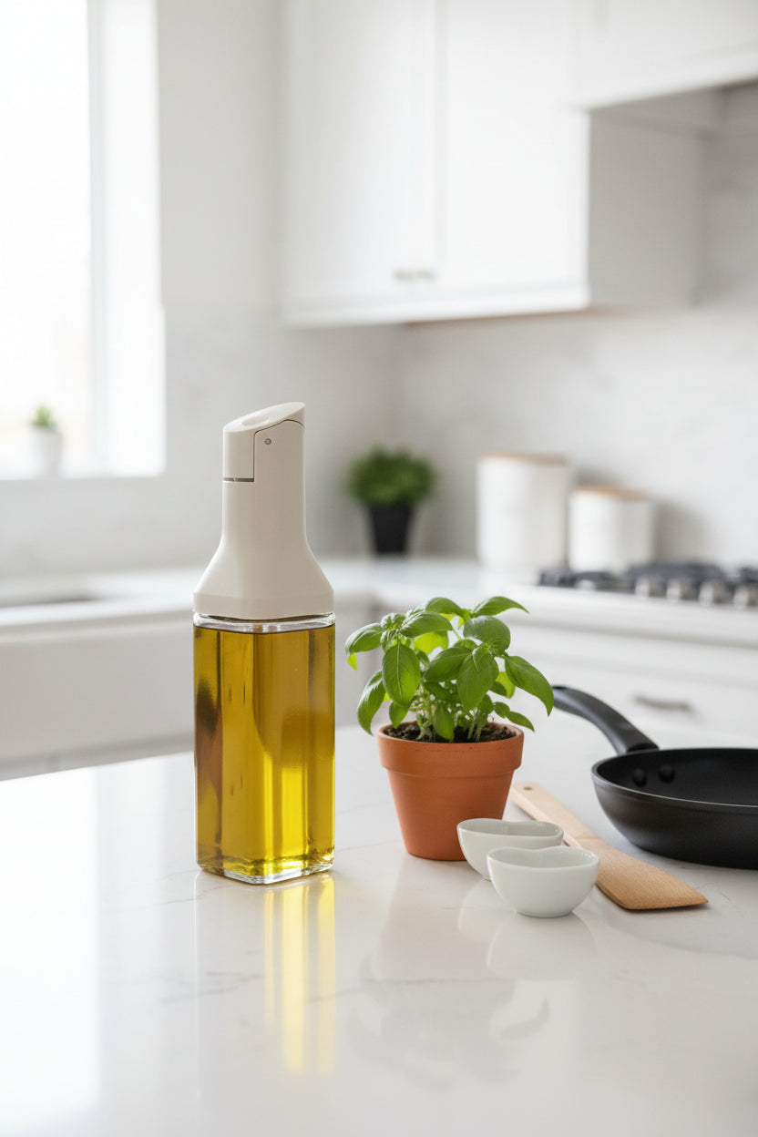 GLASS OIL DISPENSER W AUTO FLIP 350ML