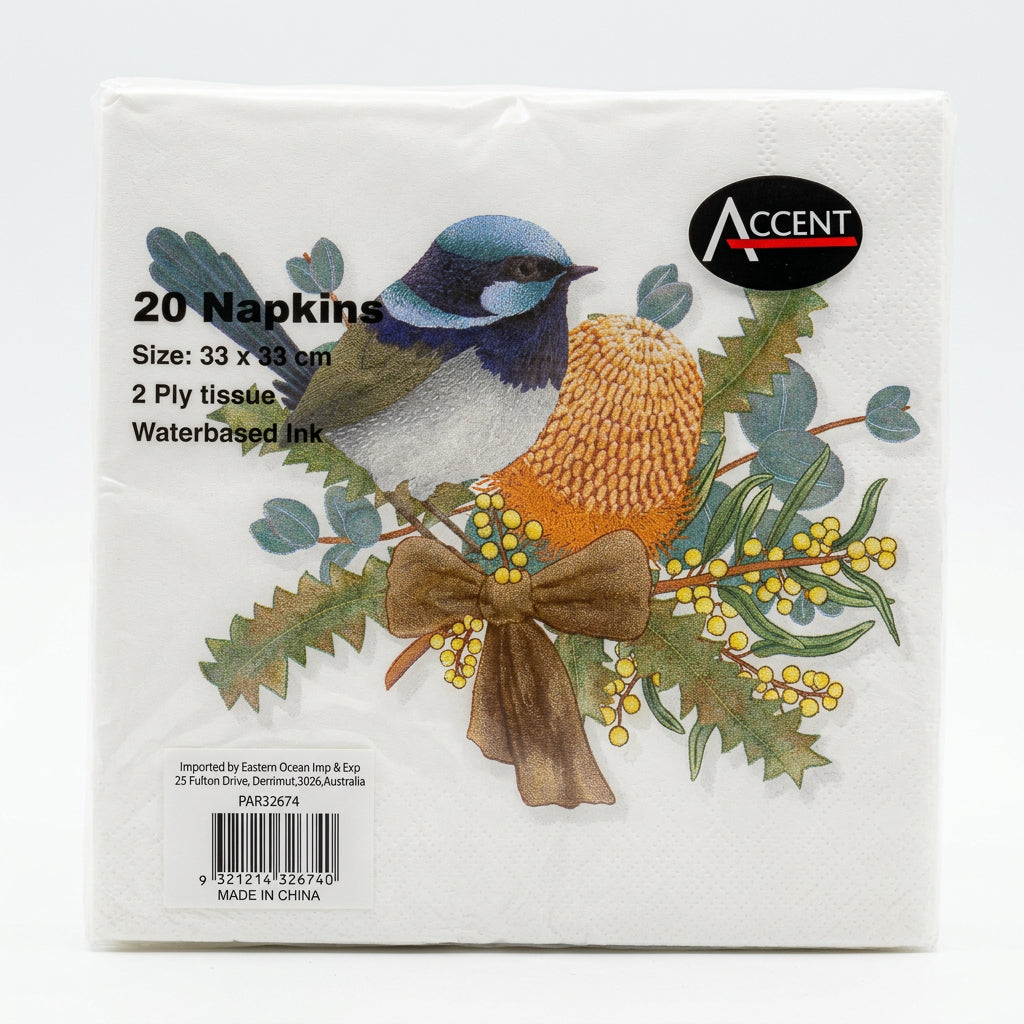 Native Bird Paper Napkins – Pack of 20, 2-Ply, 33 × 33 cm