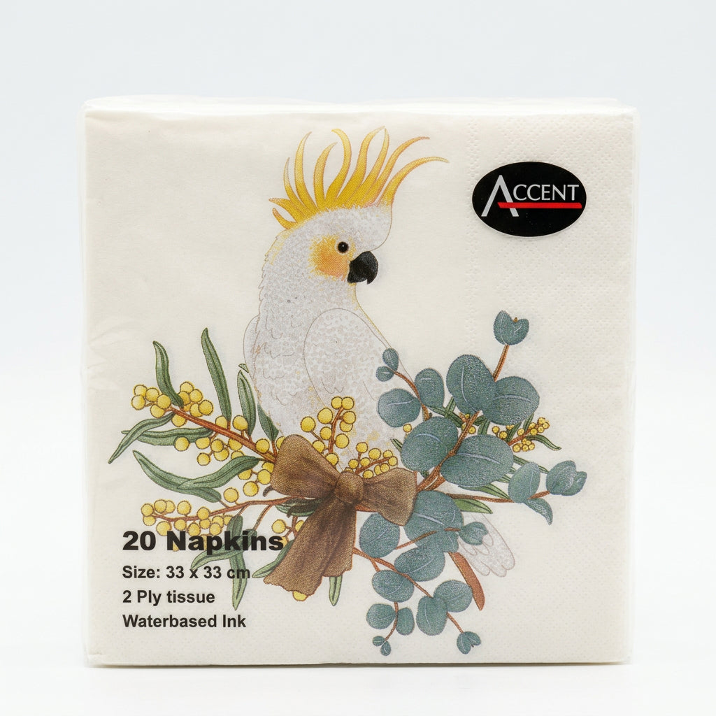 Native Bird Paper Napkins – Pack of 20, 2-Ply, 33 × 33 cm