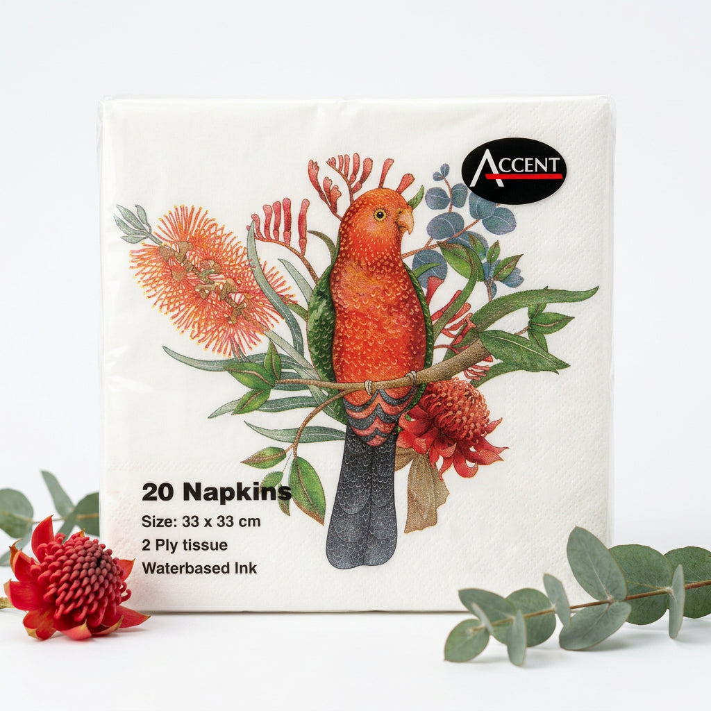 Native Bird Paper Napkins – Pack of 20, 2-Ply, 33 × 33 cm