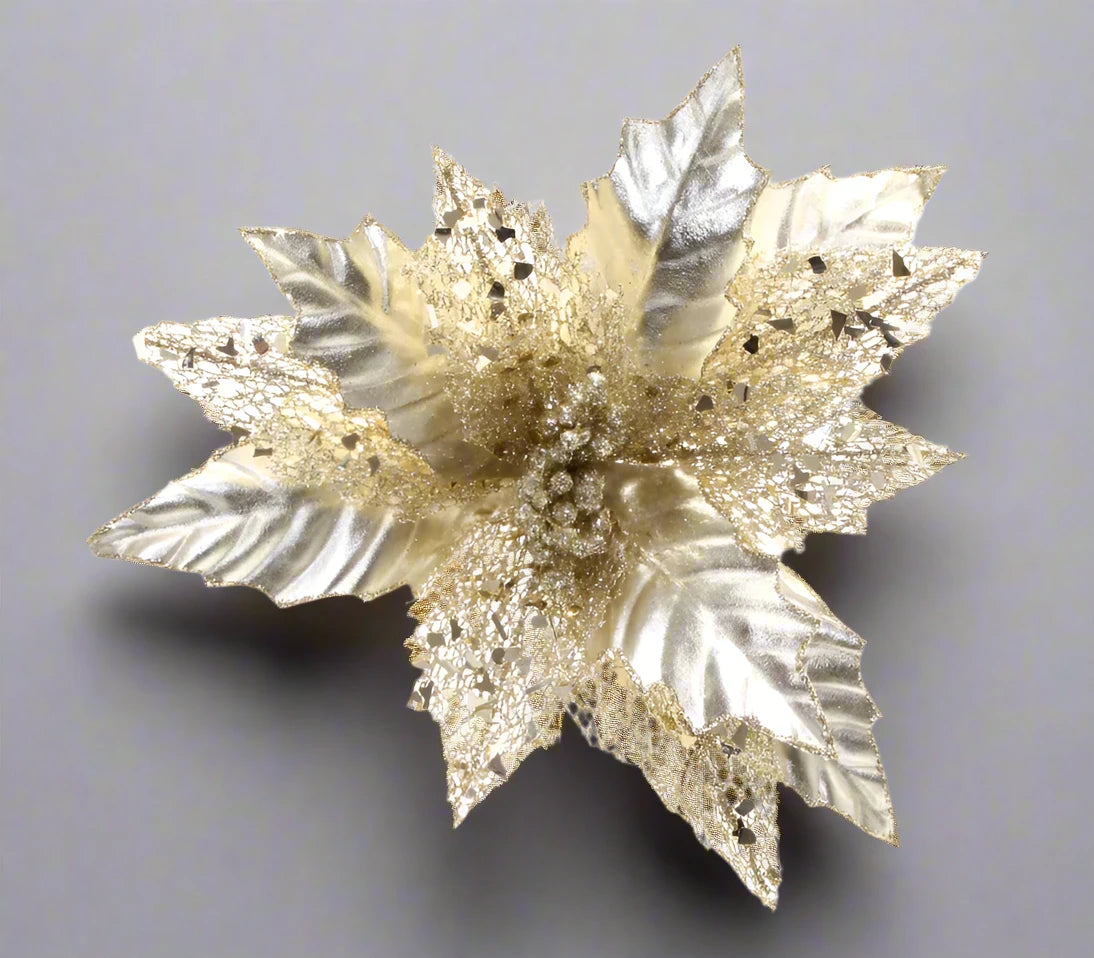 24 Xmas Glam Poinsettia Stem Flower Assort 60cm