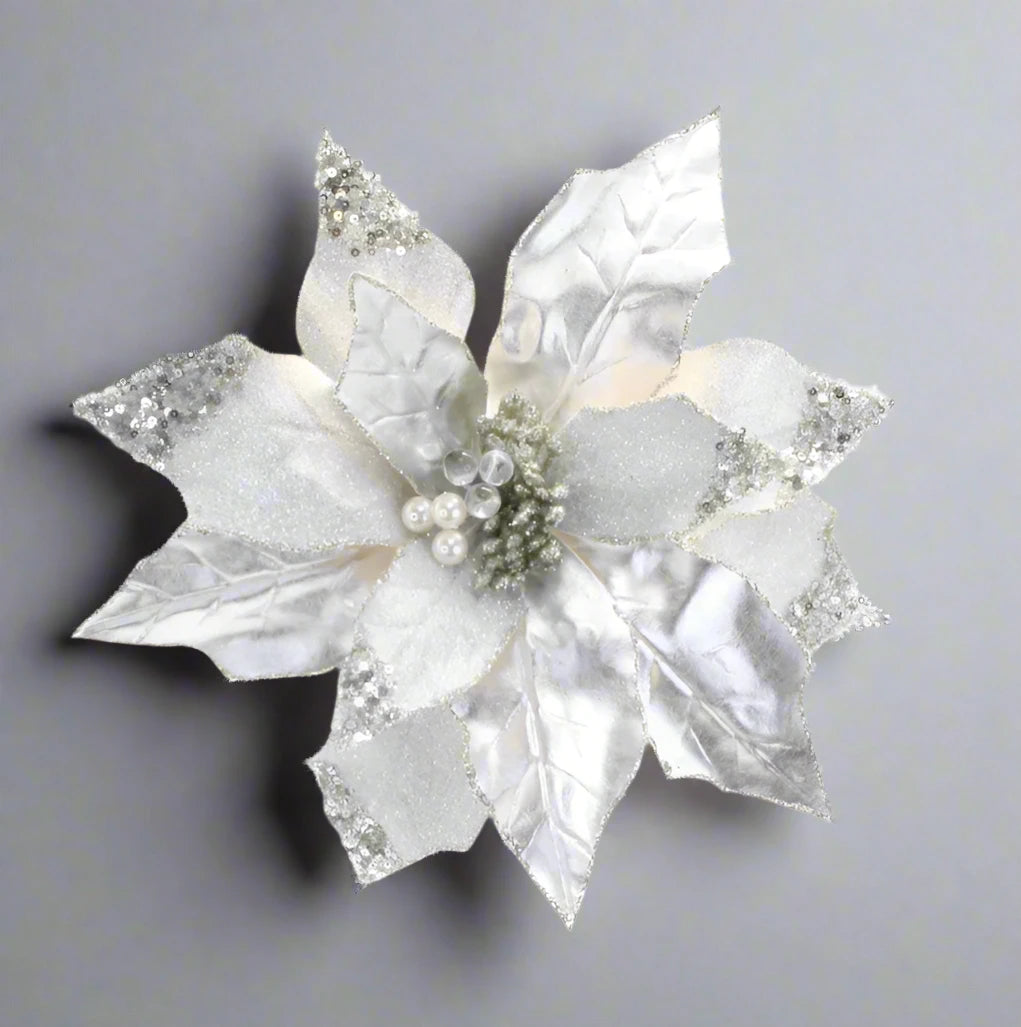 24 Xmas Glam Poinsettia Stem Flower Assort 60cm