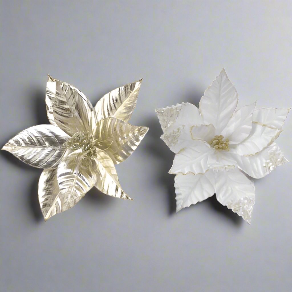 24 Xmas Glam Poinsettia Stem Flower Assort 60cm