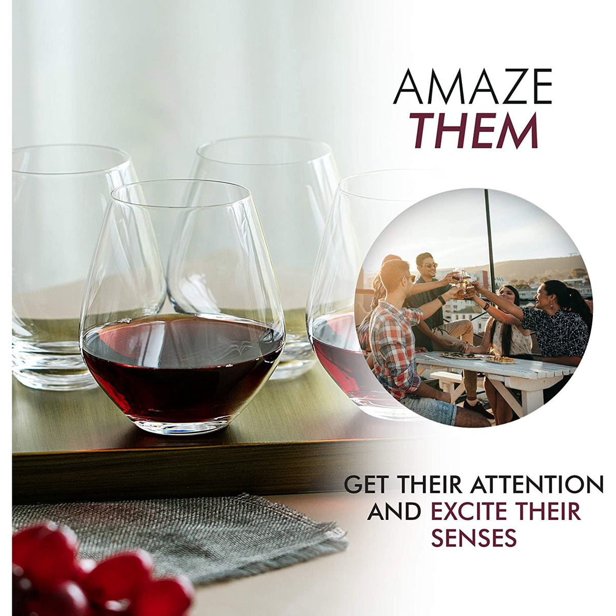 ACCENT Stemless Wine Glasses - 630ml