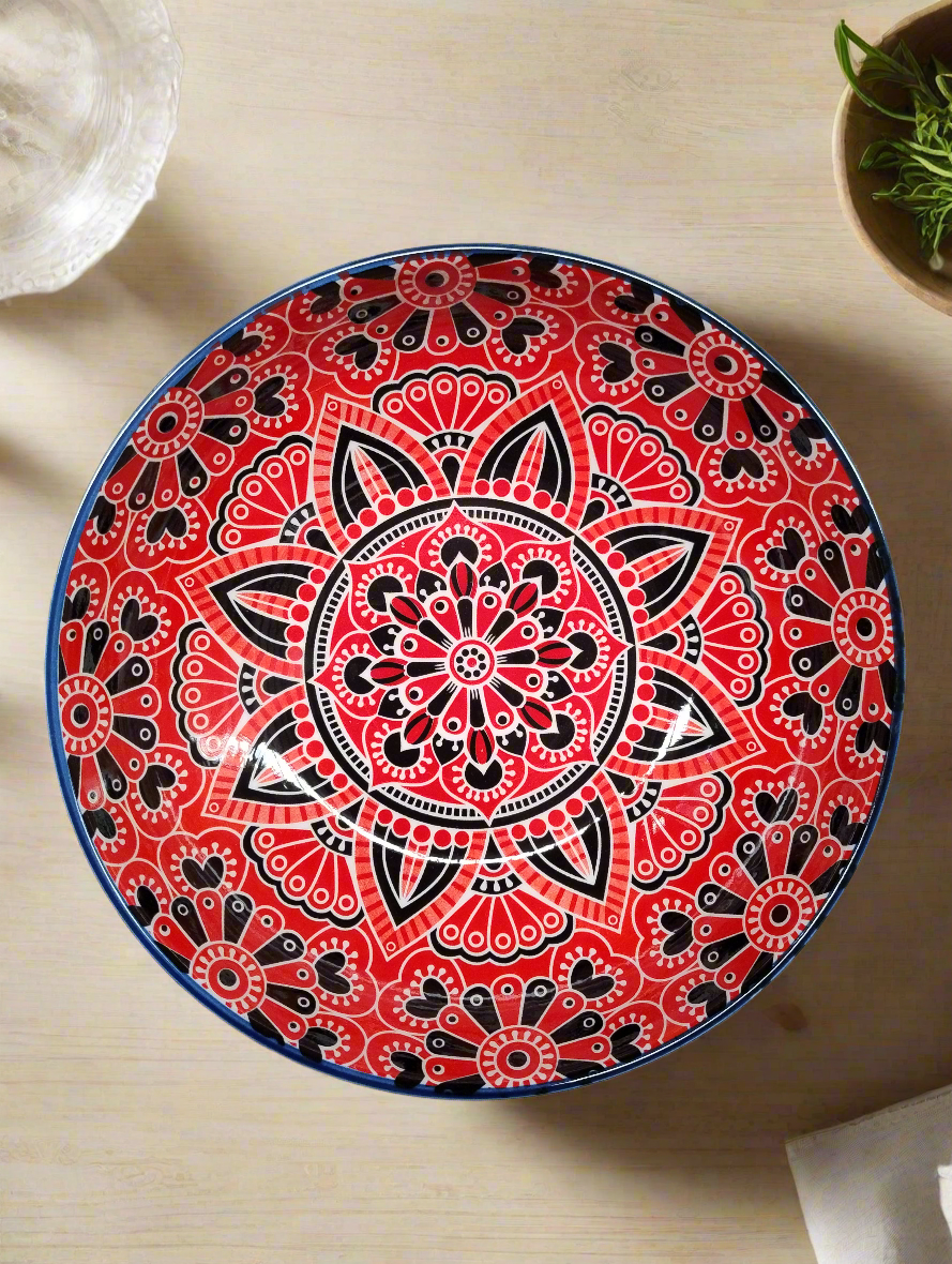 Red &amp; Black Moroccan Style Serving Bowl 