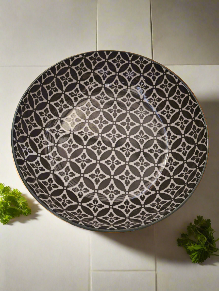 Decorative black and white patterned plate 