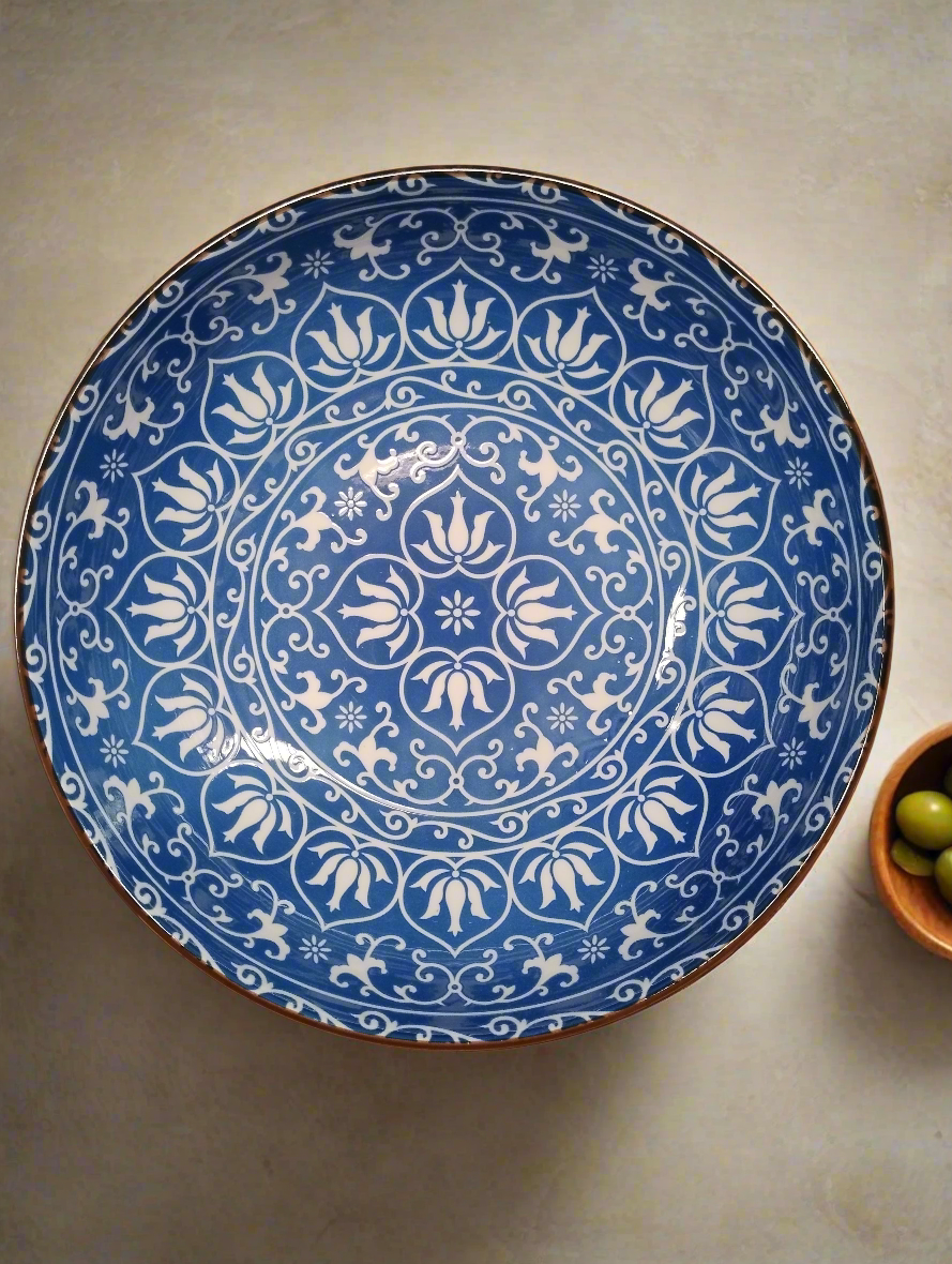 Blue &amp; White Moroccan Style Serving Bowl 
