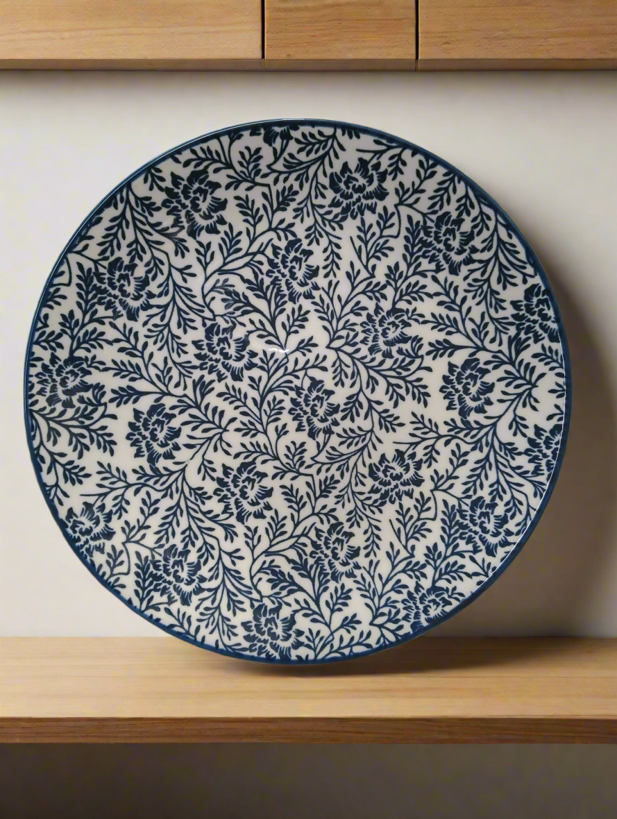 Decorative plate with blue floral pattern 