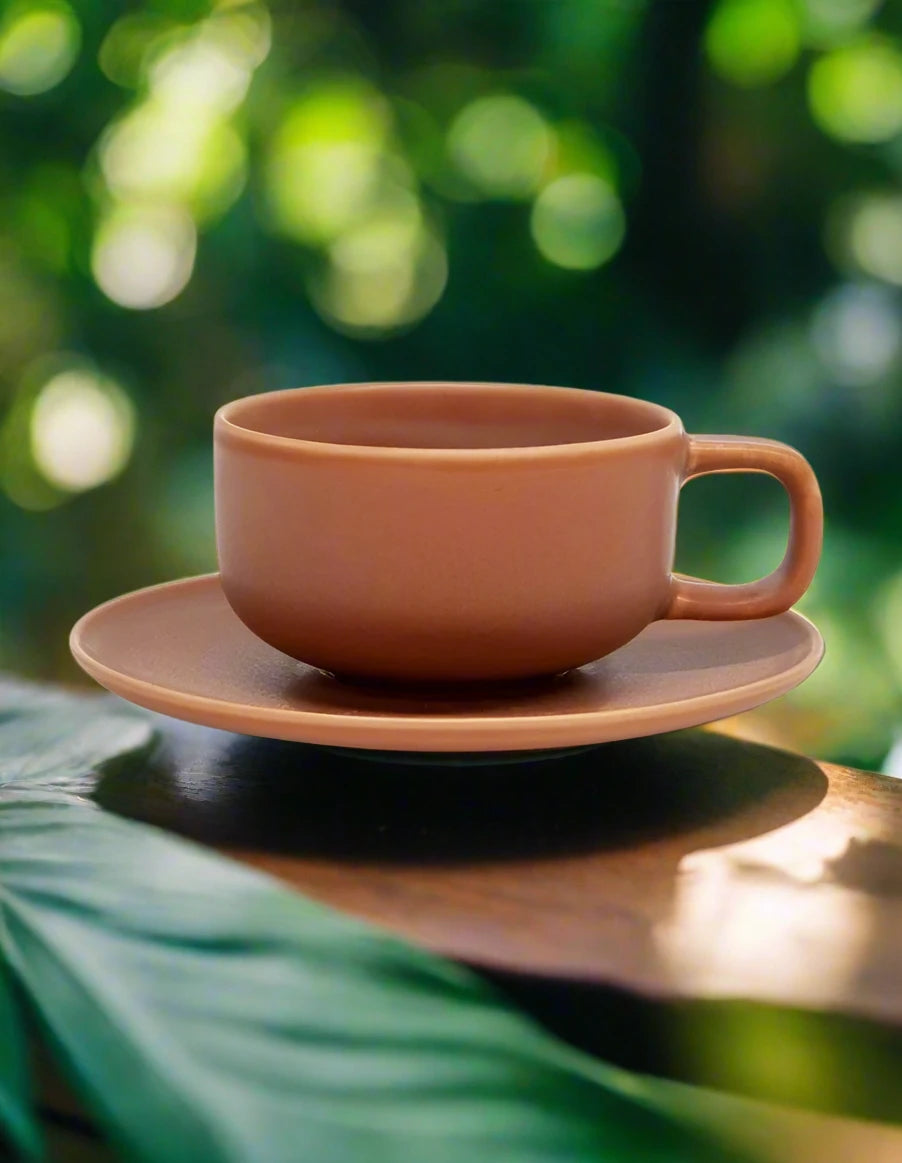 Hue Tea Cup and Saucer Set 200ml -Set of 6 in Brown