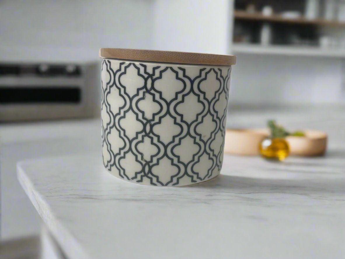 Moroccan Style Ceramic Cannister in Black/White