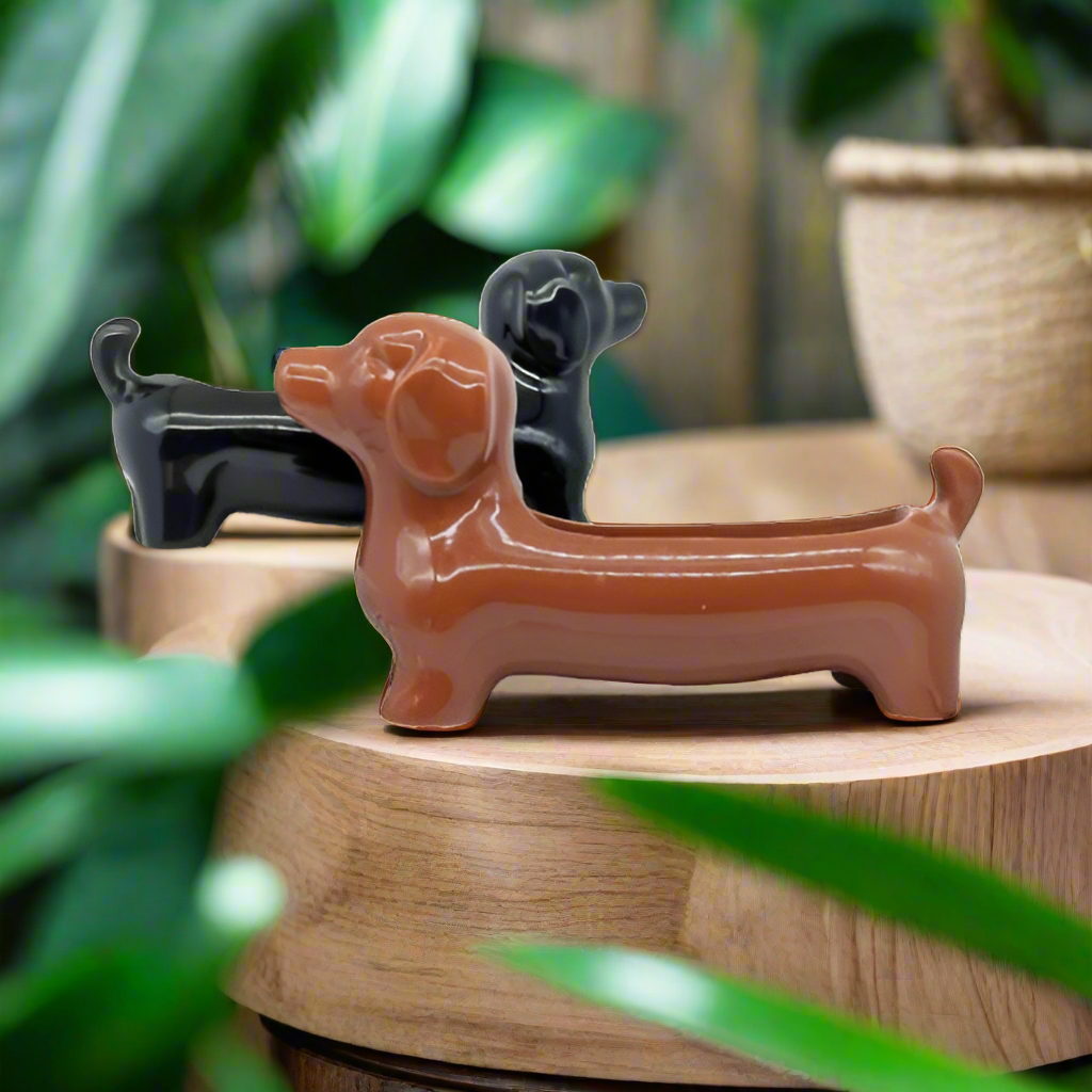 Dachshund Planter Pot | Black Brown Dog Planter