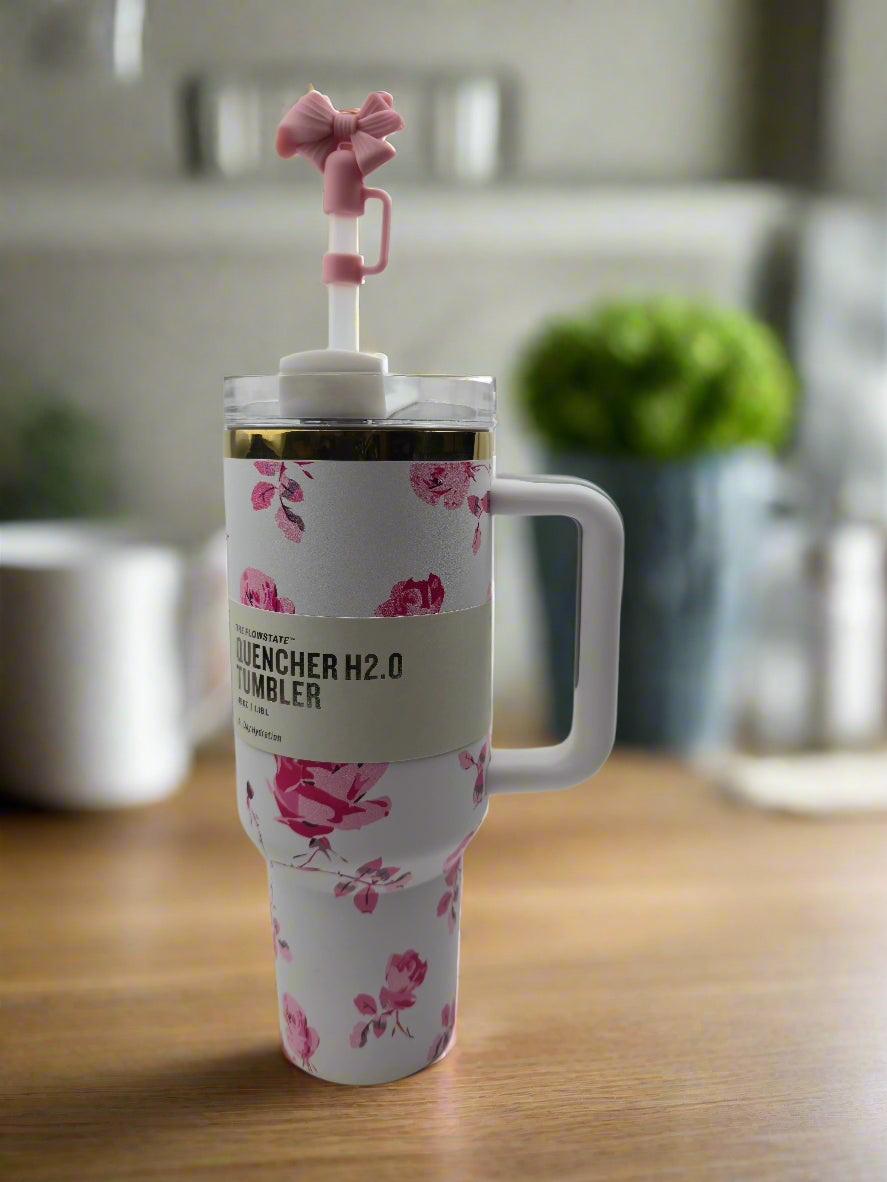 Stainless Steel Tumbler with Handle, Straw &amp; Lid