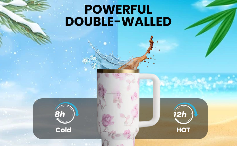 Love Shack 40oz Petal Pink Floral Insulated Tumbler – Stainless Steel Reusable Travel Cup