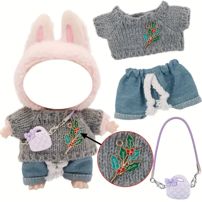 Labubu The Monsters Plush Doll Clothes Set – Overalls, Hat &amp; Camera (No Doll)