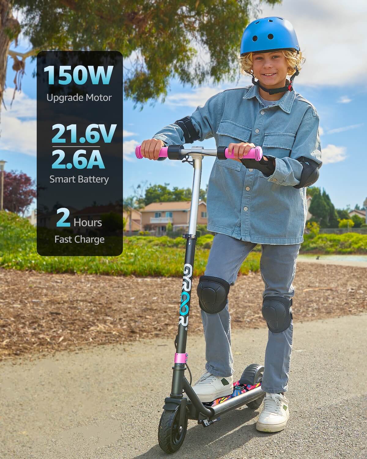 Gyroor ESA Kids Electric Scooter with Bluetooth Music, Lights – Blue