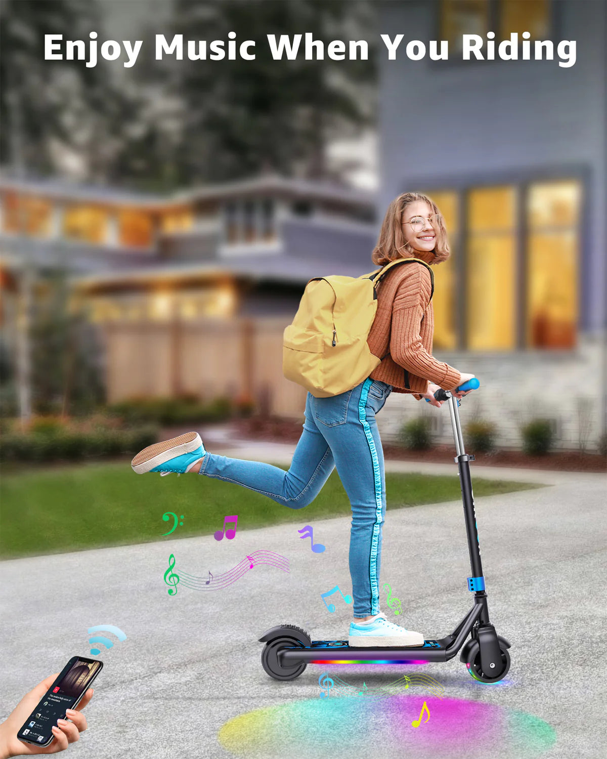 Gyroor ESA Kids Electric Scooter with Bluetooth Music, Lights – Blue