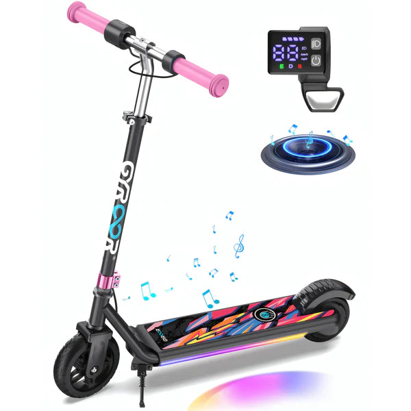 Gyroor ESA Kids Electric Scooter with Bluetooth Music &amp; LED Lights – Pink