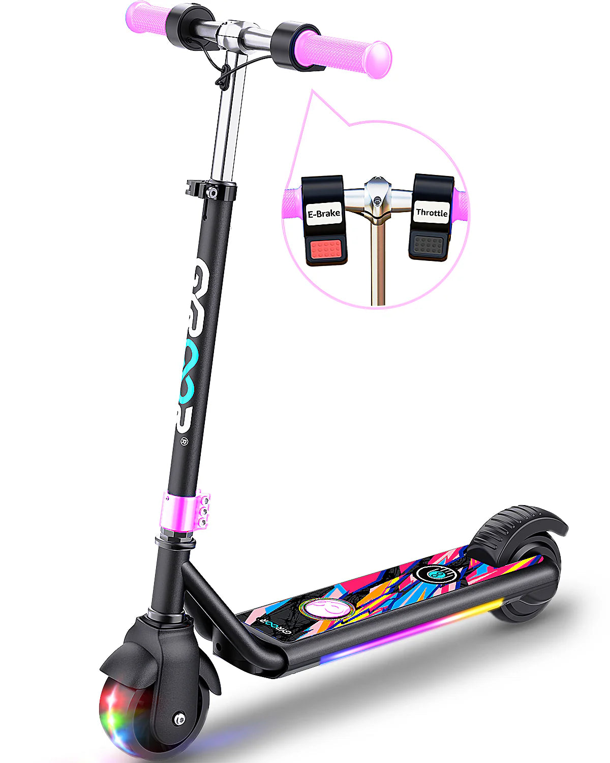 Gyroor ESA Kids Electric Scooter with Bluetooth Music &amp; LED Lights – Pink