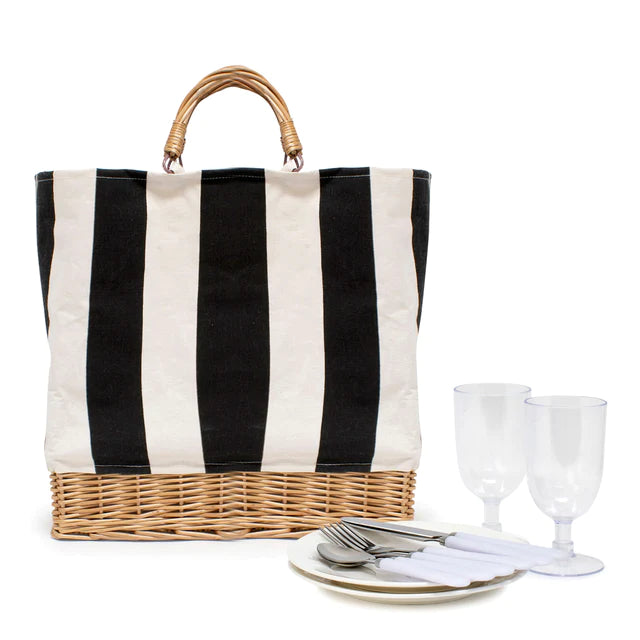 Picnic 2 Person Stripe Tote Bag - Black/White