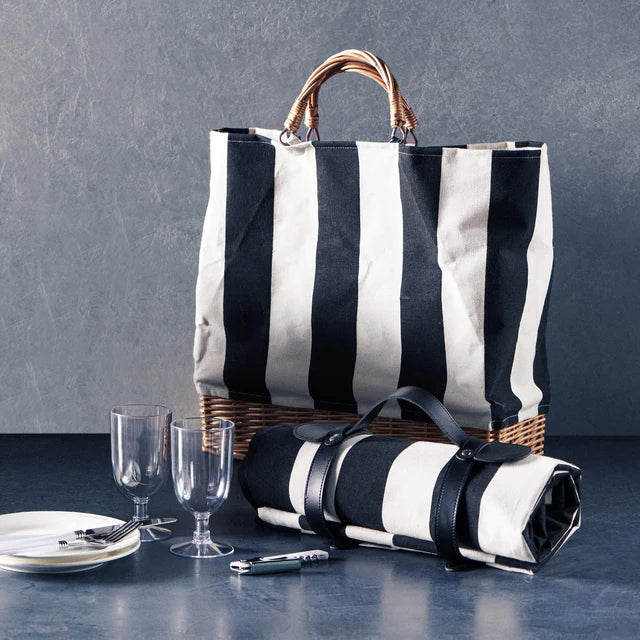 Picnic 2 Person Stripe Tote Bag - Black/White
