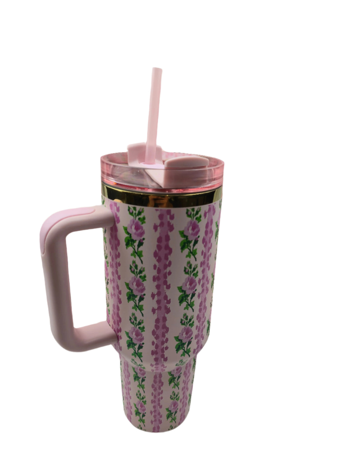 Pink floral-patterned tumbler 