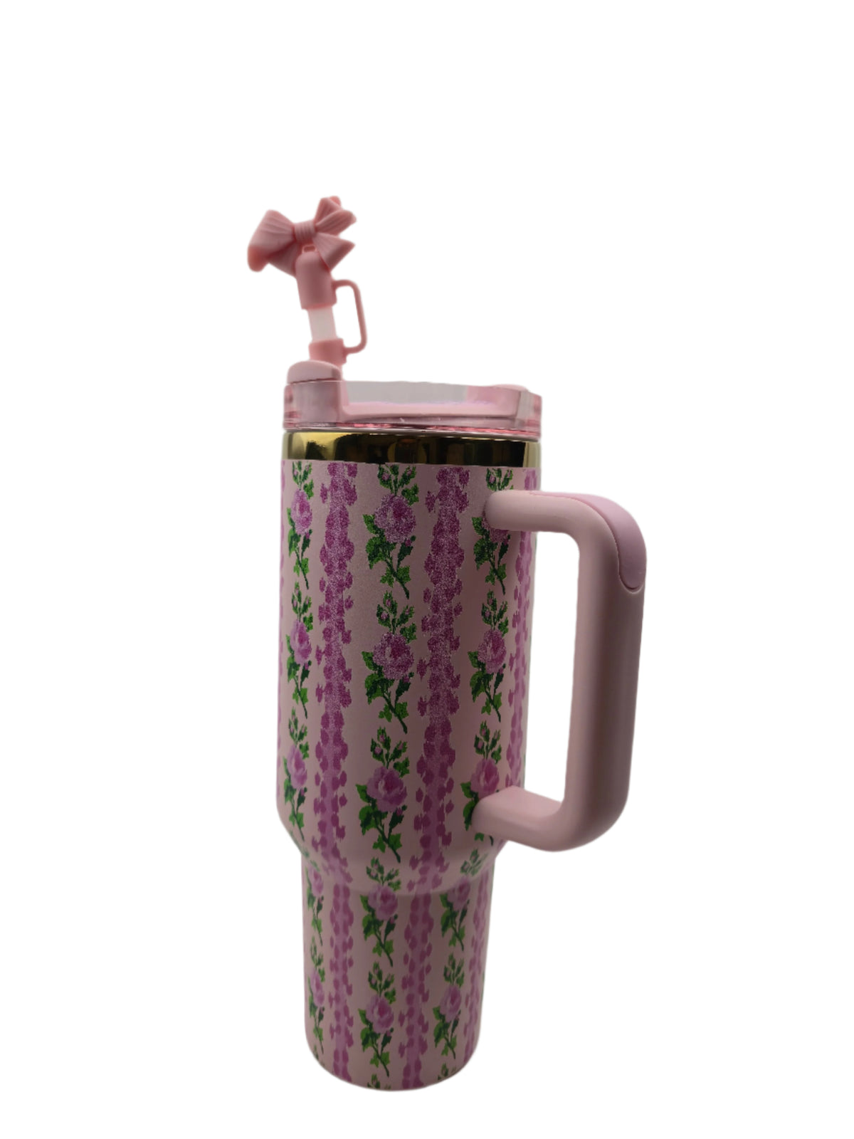 Pink tumbler with floral pattern 