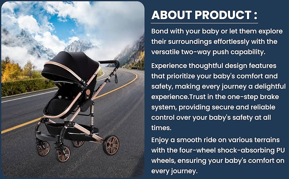 baby bliss stroller Cuteably® 9-in-1 Baby Pram & Bassinet – Black