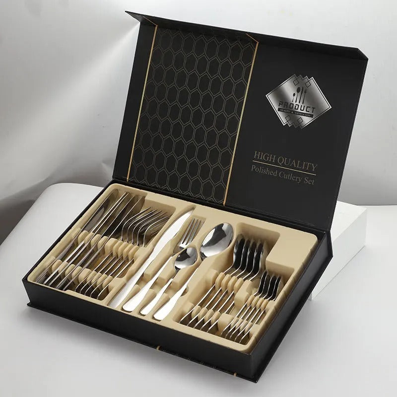 Stainless Steel Cutlery Set - 24 Pcs Silver Premium