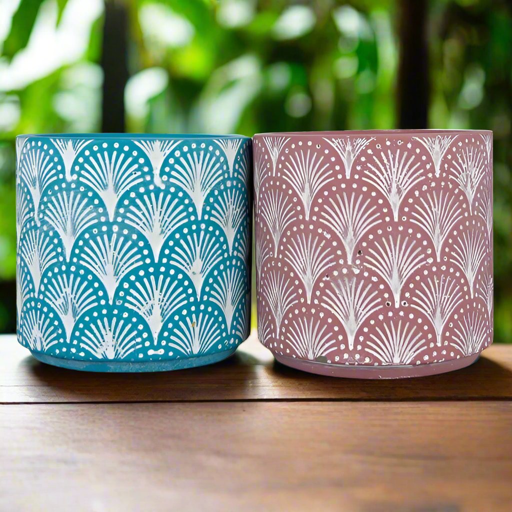 Ceramic Pot with Fan Pattern | Decorative Planter Australia